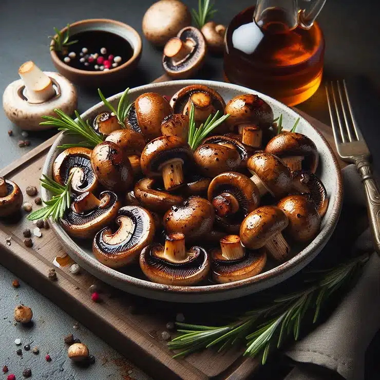 Opskrift på ristede champignon med balsamico og rosmarin