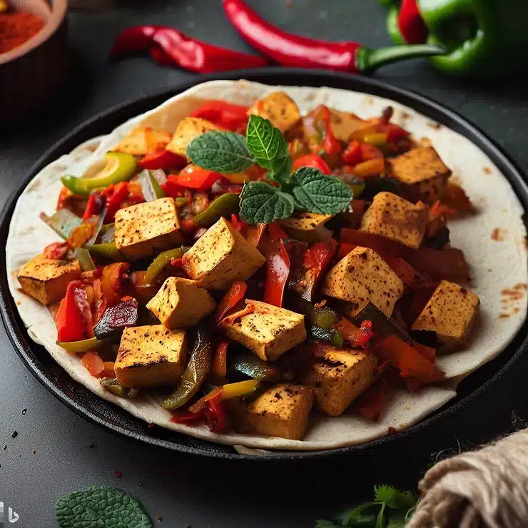 Opskrift på mexicanske veggie fajitas med krydret tofu og grøntsager