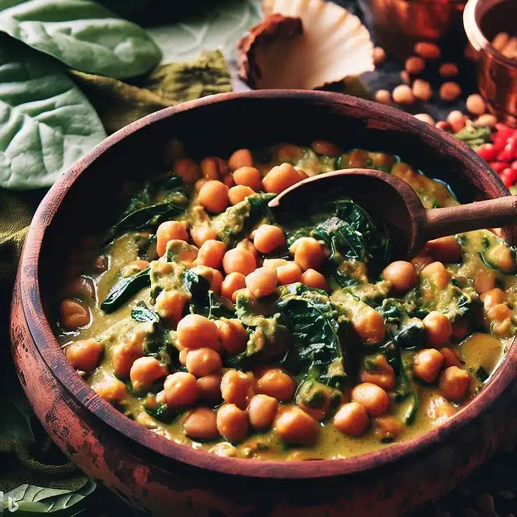 Opskrift på vegetarisk kikærte og spinat curry med krydret kokosmælk