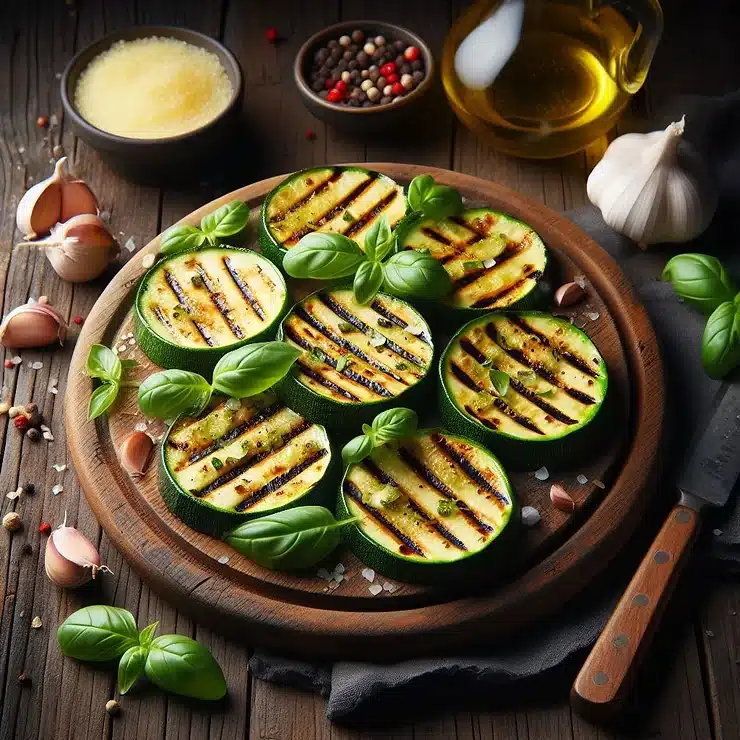 Opskrift på grillet courgette med hvidløg og basilikum
