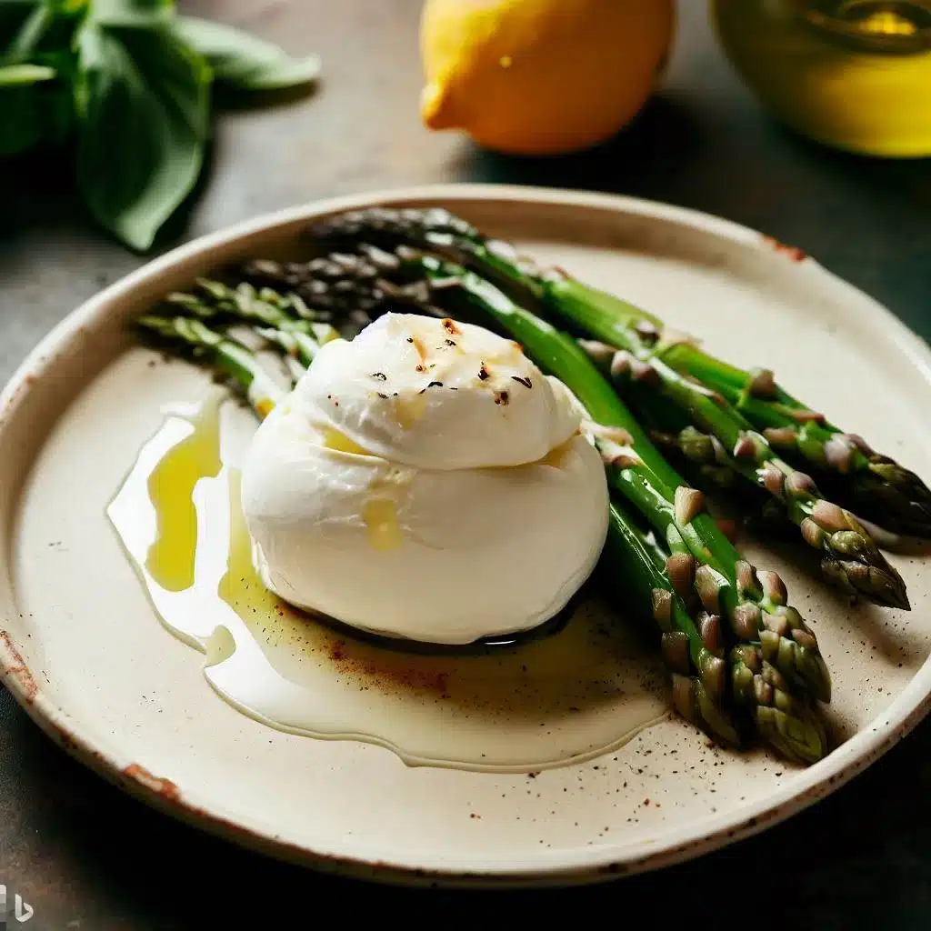 Opskrift på burrata med grillede asparges og citron