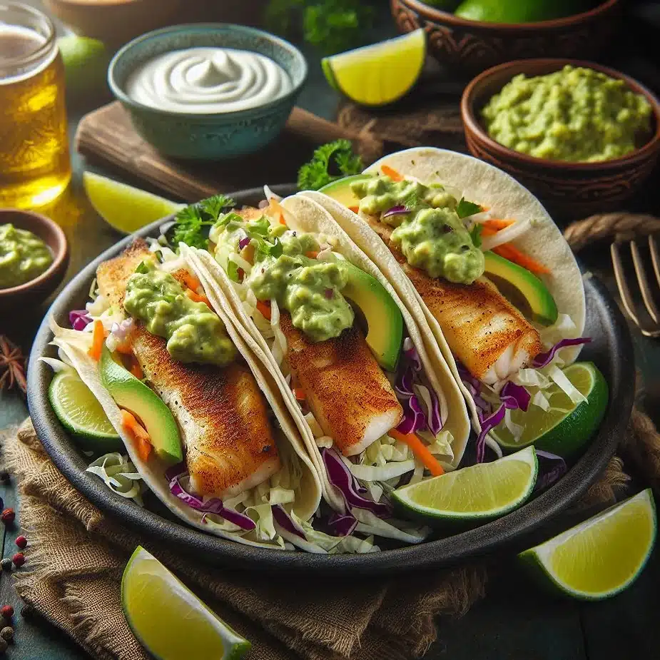 Fisketacos med kål og avocadocreme