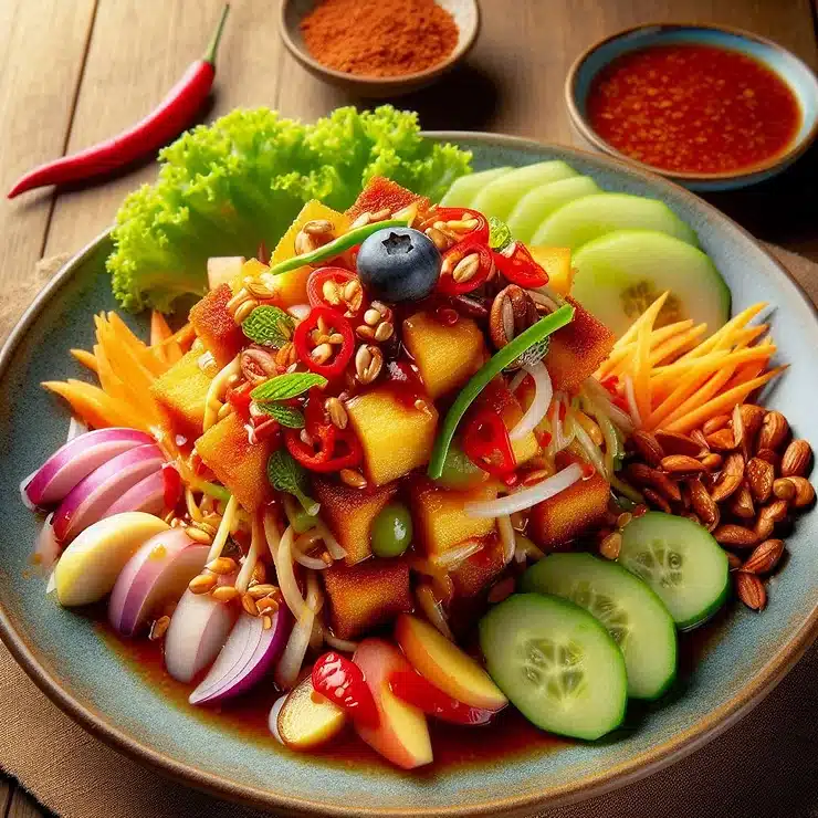 Malaysisk rojak salat med frugt og krydret sauce