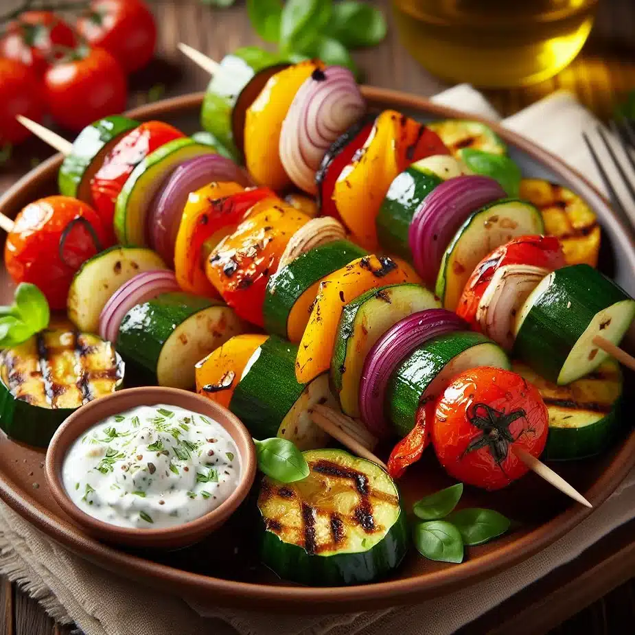 Grillede Middelhavs Grøntsagsspyd med Tzatziki