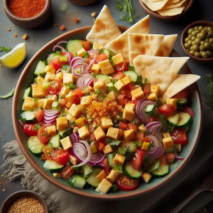 Mellemøstlig fattoush med sumak og pita chips