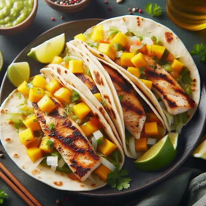 Grillede fiske tacos med mangosalsa