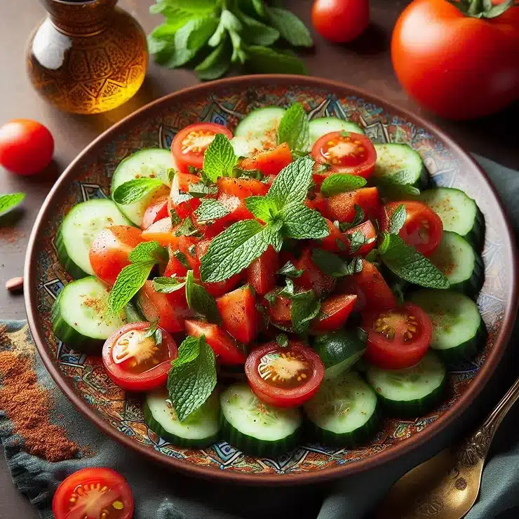 Iransk shirazi salat med tomat, agurk og mynte