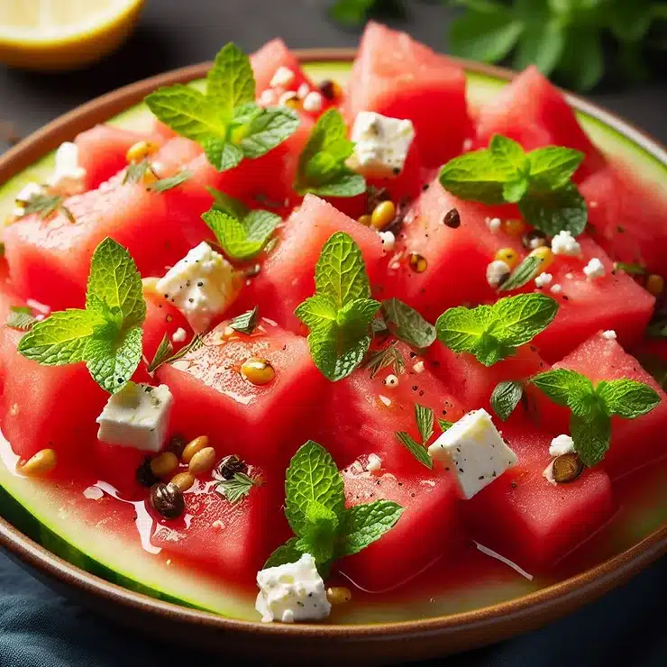 Opskrift på vandmelonsalat med feta og mynte