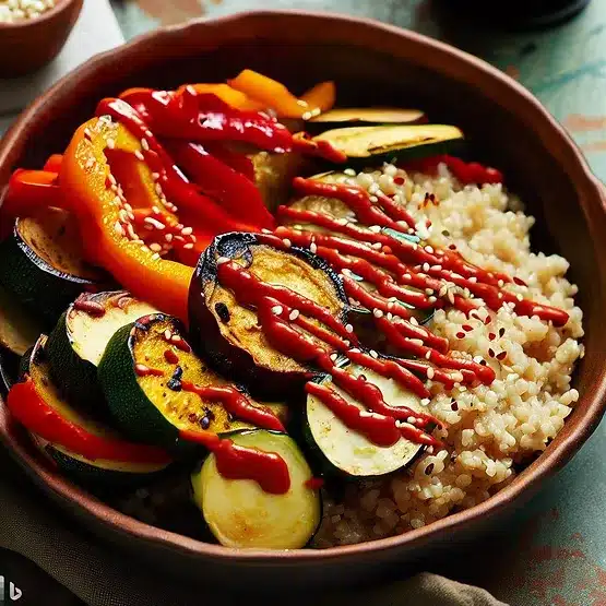 Opskrift på chiliristede grøntsager med quinoa og sriracha-sauce