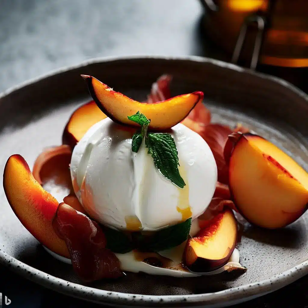 Opskrift på burrata med grillet fersken og prosciutto