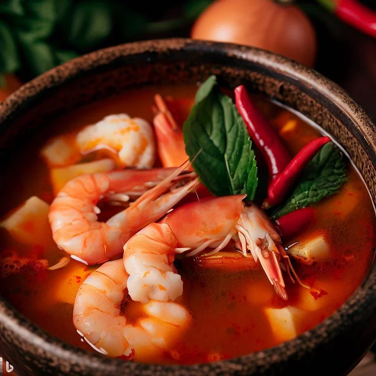 Opskrift på krydret thailandsk tom yum suppe med rejer