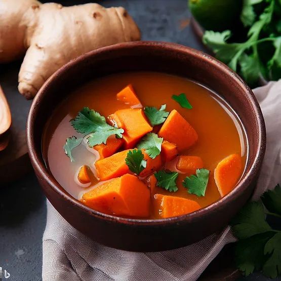 Opskrift på kartoffelsuppe med søde kartofler, med koriander og lime