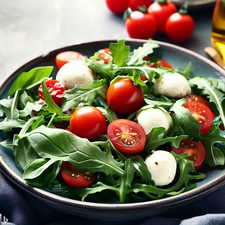 Opskrift på rucolasalat med cherrytomater, mozzarella og basilikum