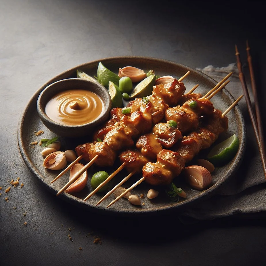 Svinekødssatay med peanut sauce