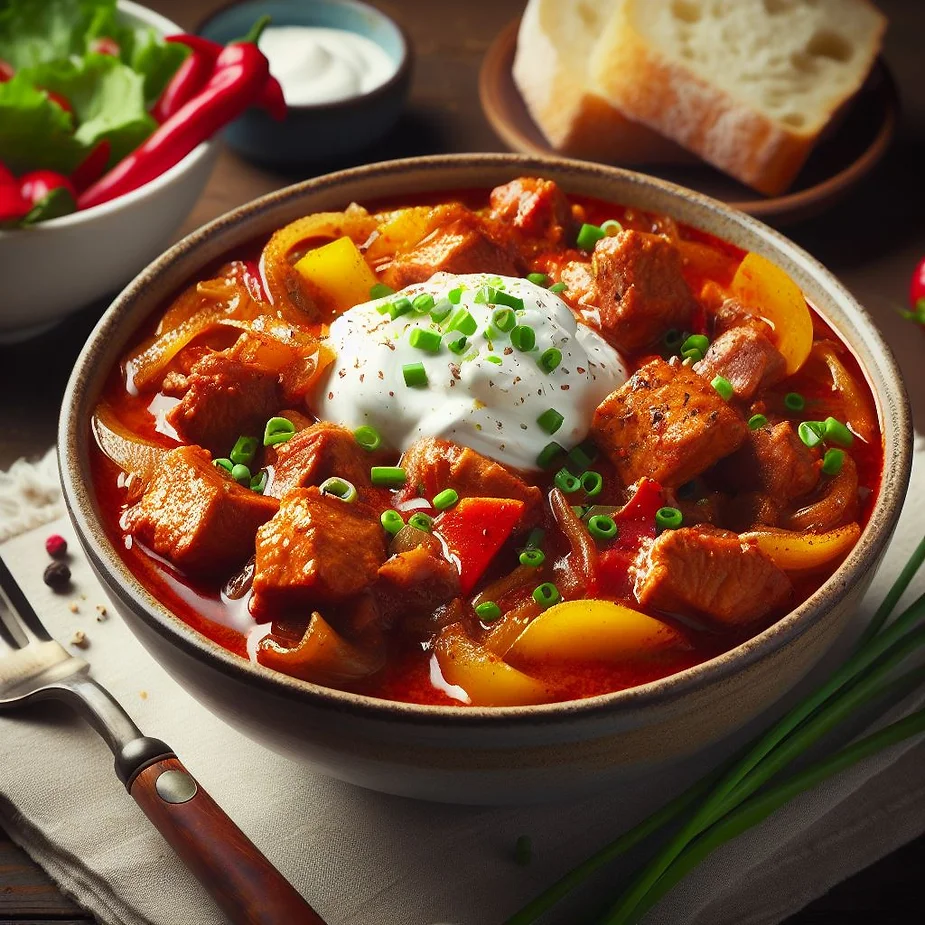 Svinekødsgulasch med paprika