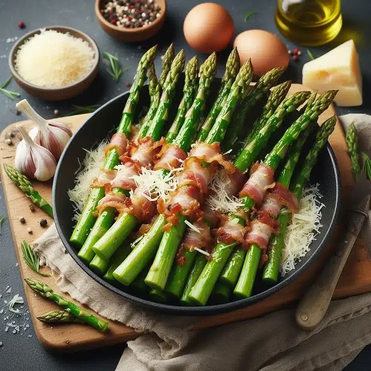 Opskrift på stegte asparges med bacon og parmesan