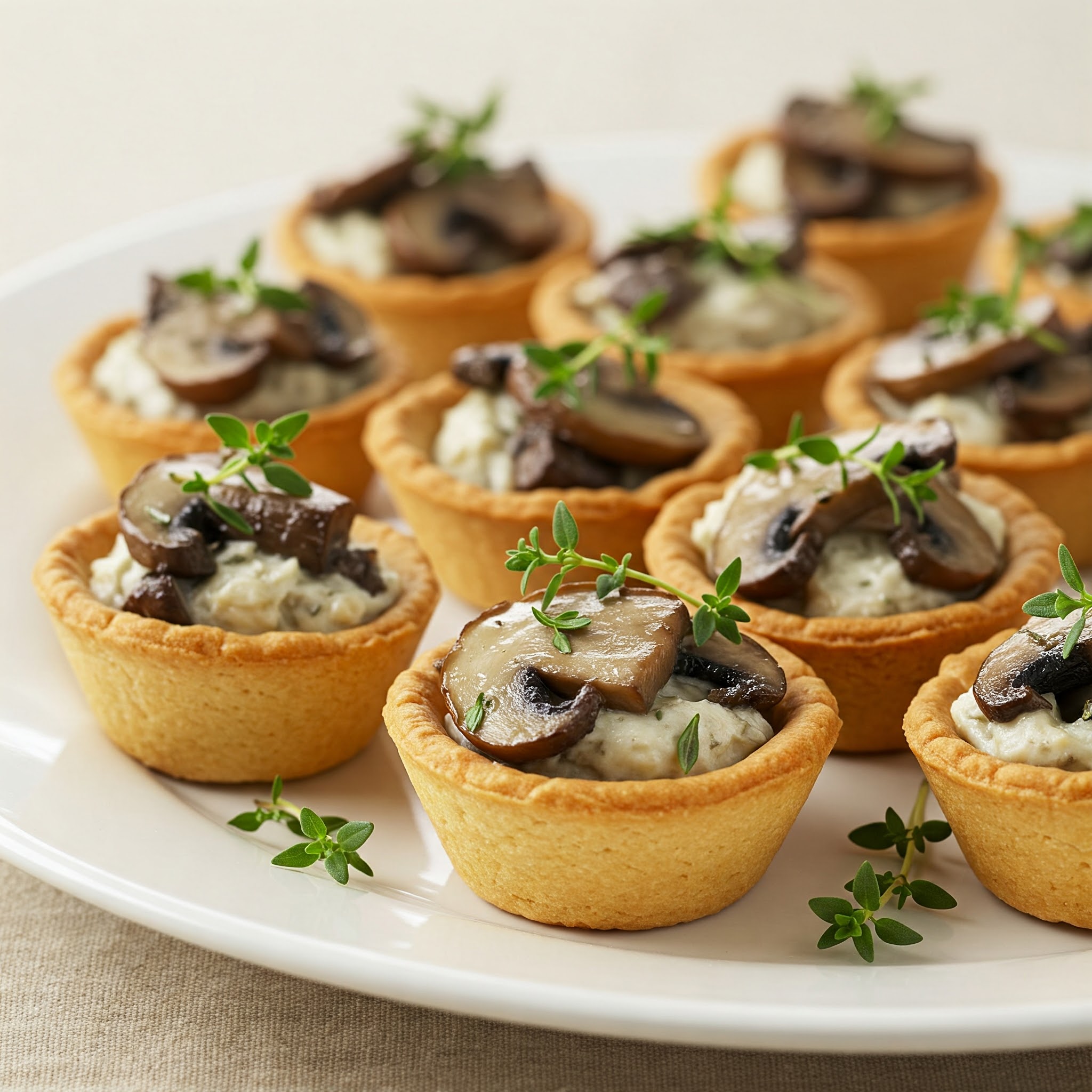 Mini tarteletter med cremet svampestuvning og sprød timian
