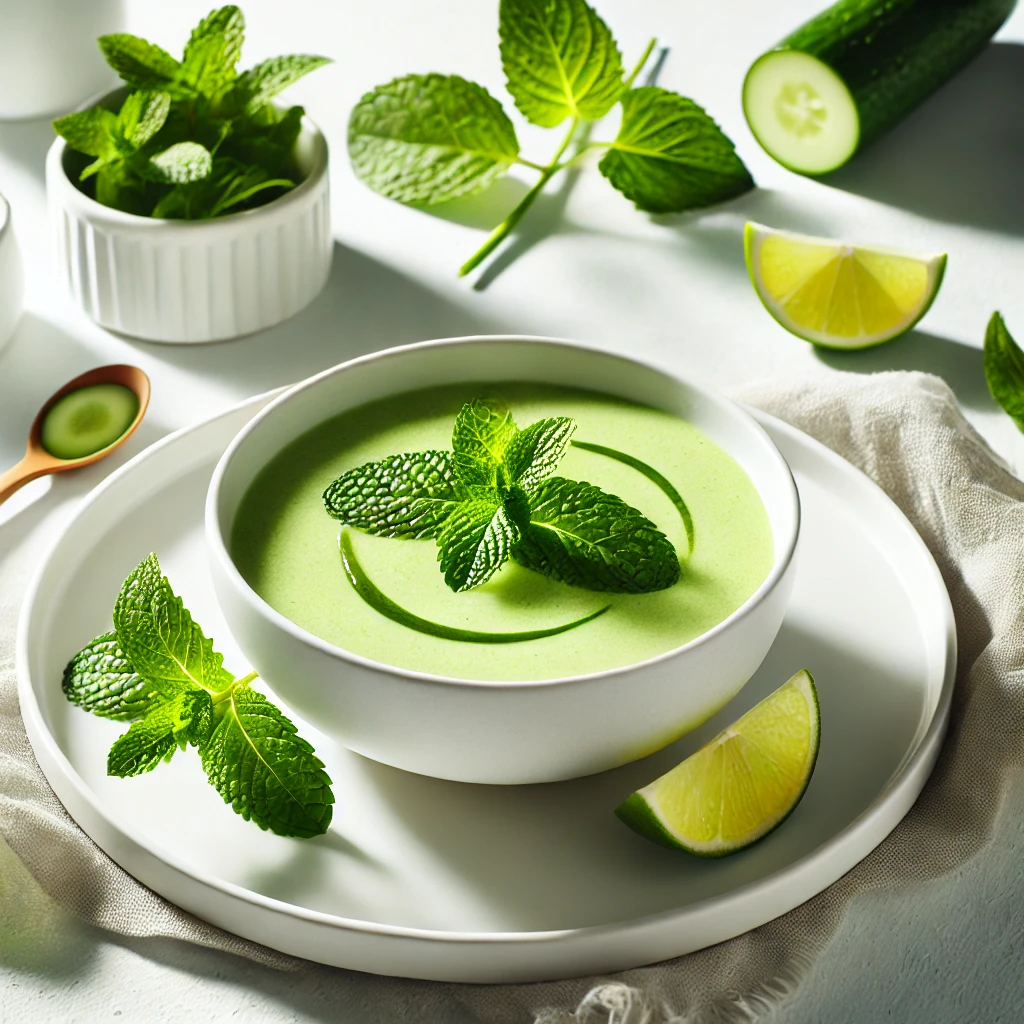 Kold agurkesuppe med mynte og lime