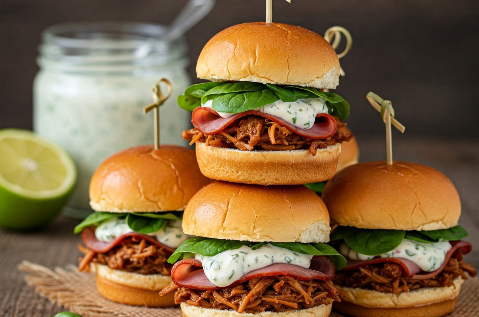 Lækre sliders med pulled lam og frisk myntedressing