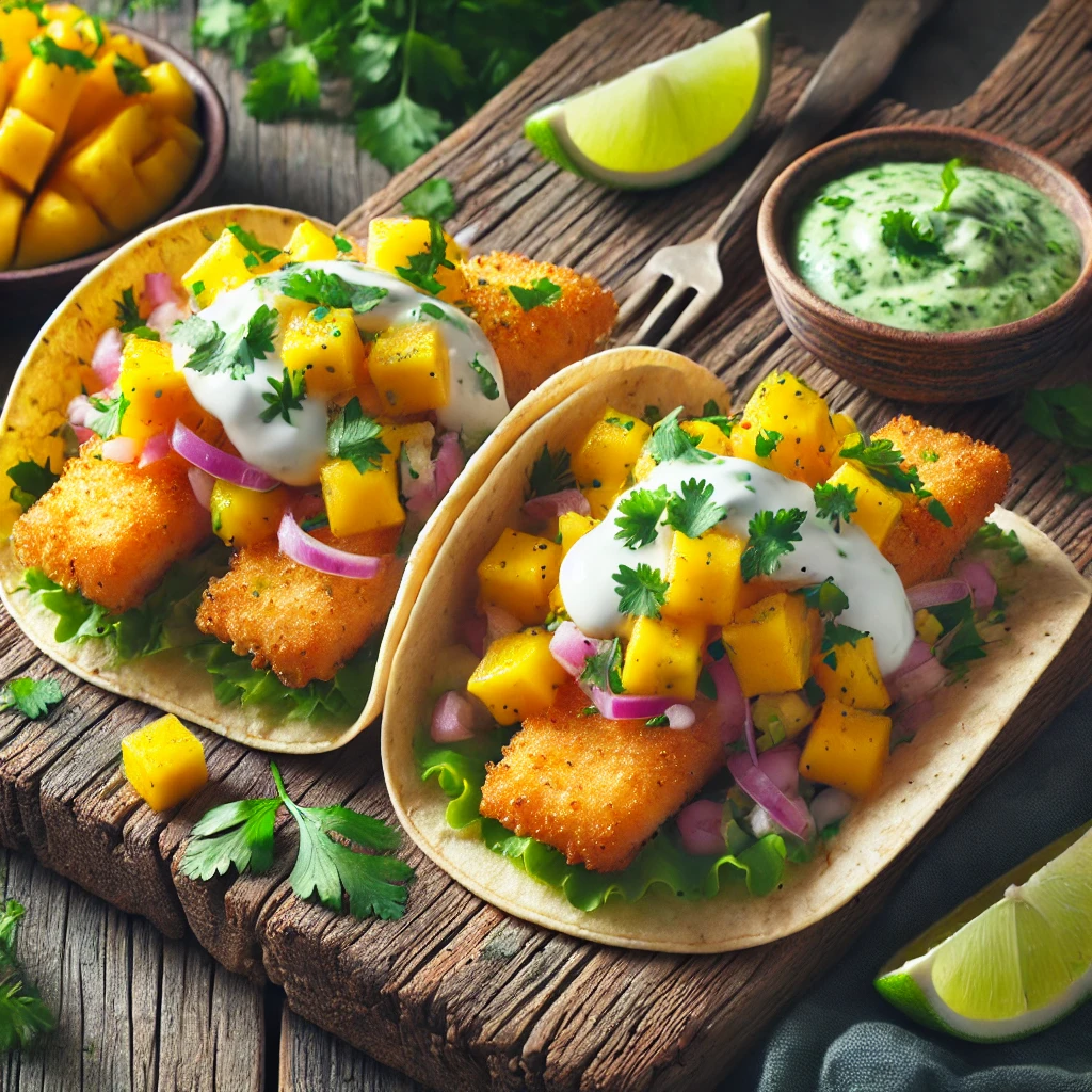 Fisketacos med mangosalsa og koriandercreme