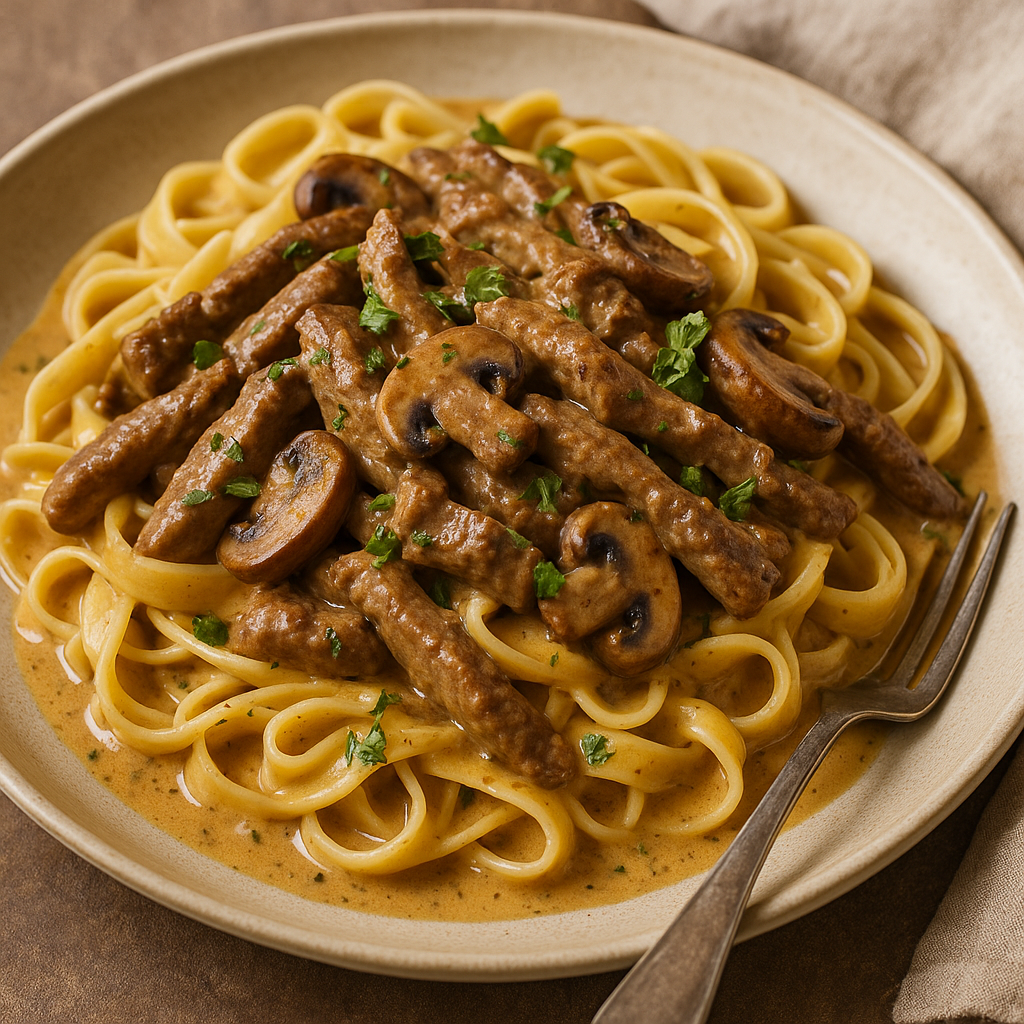 Beef stroganoff med pasta