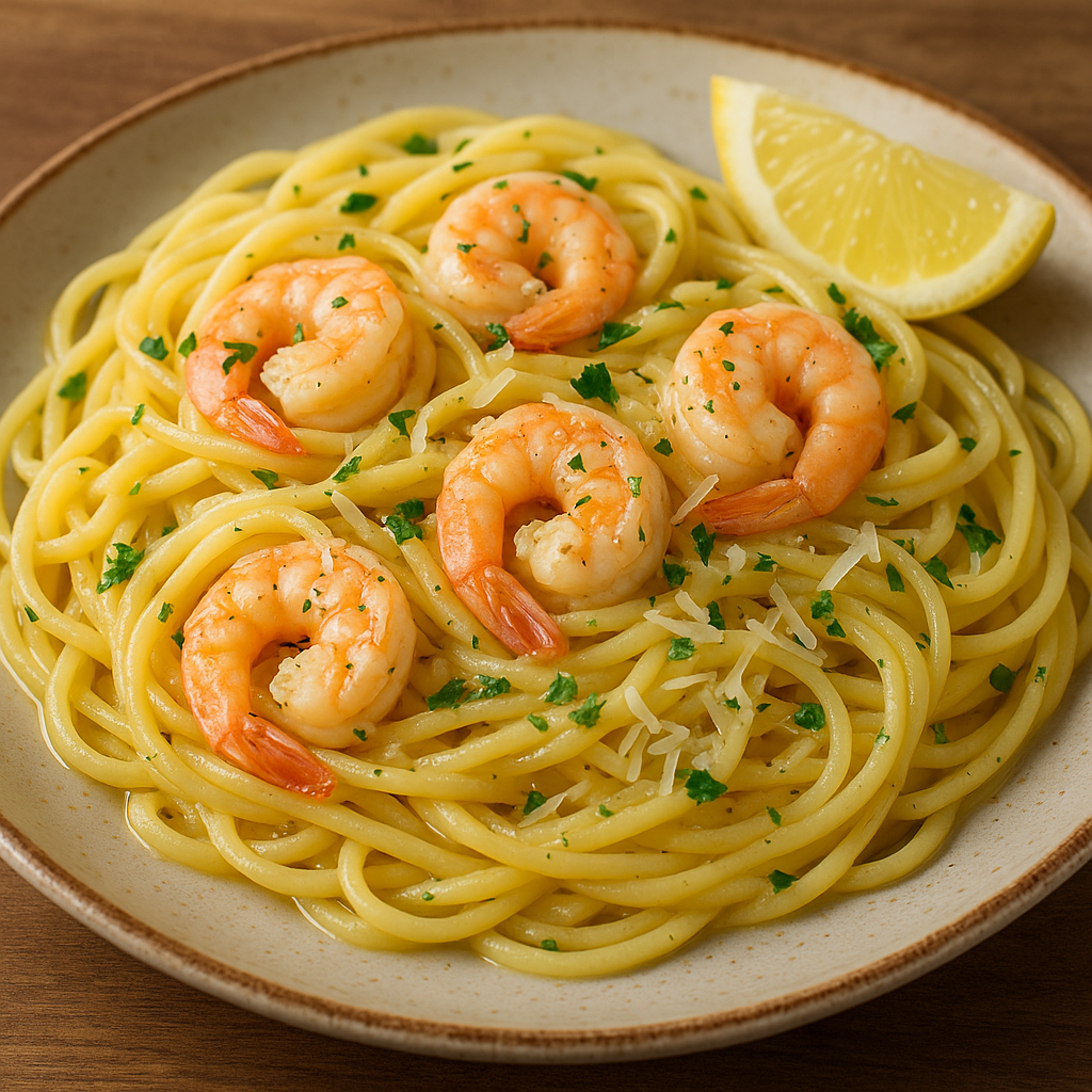 Lemon butter pasta med rejer