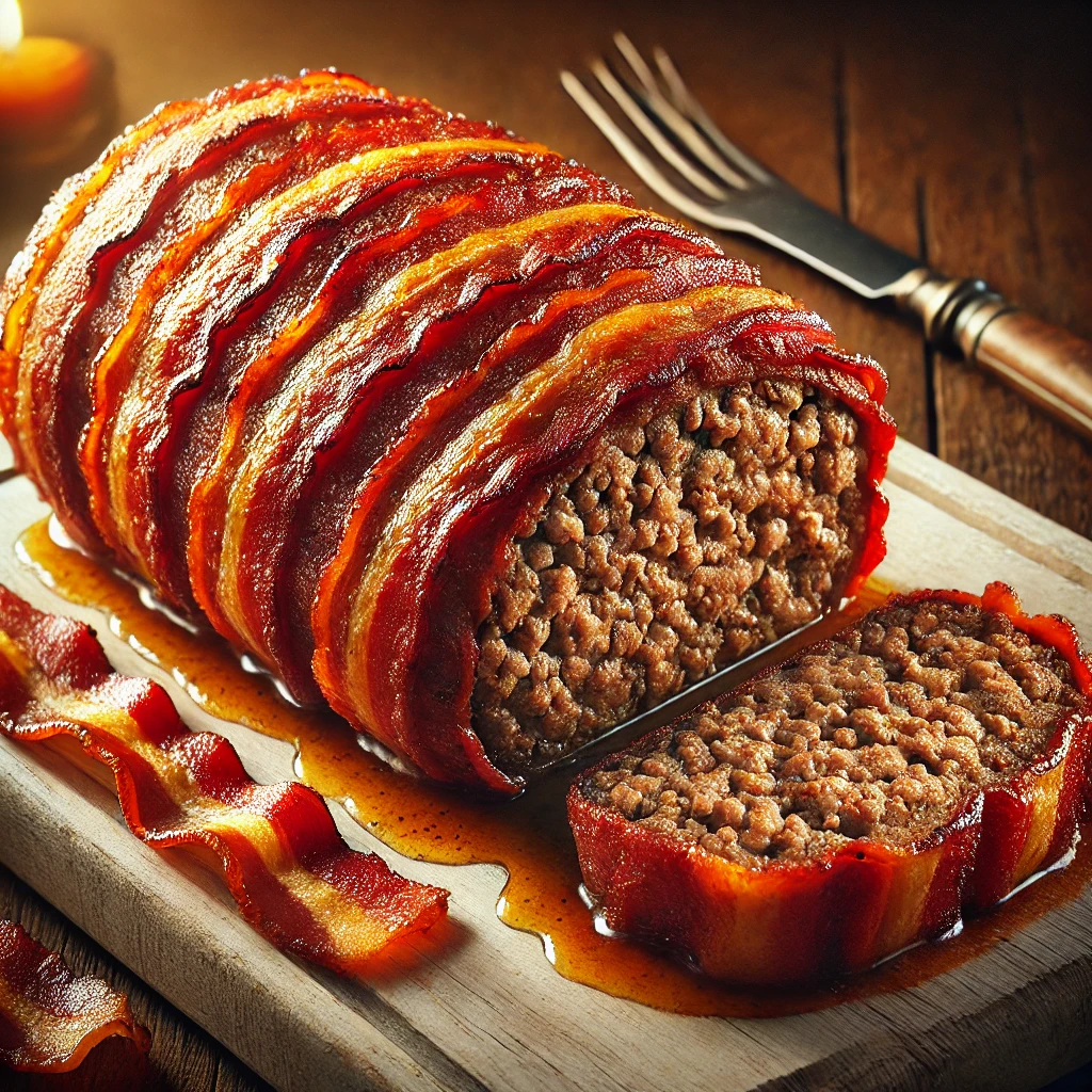 Bacon-indbagt oksefarsrulle