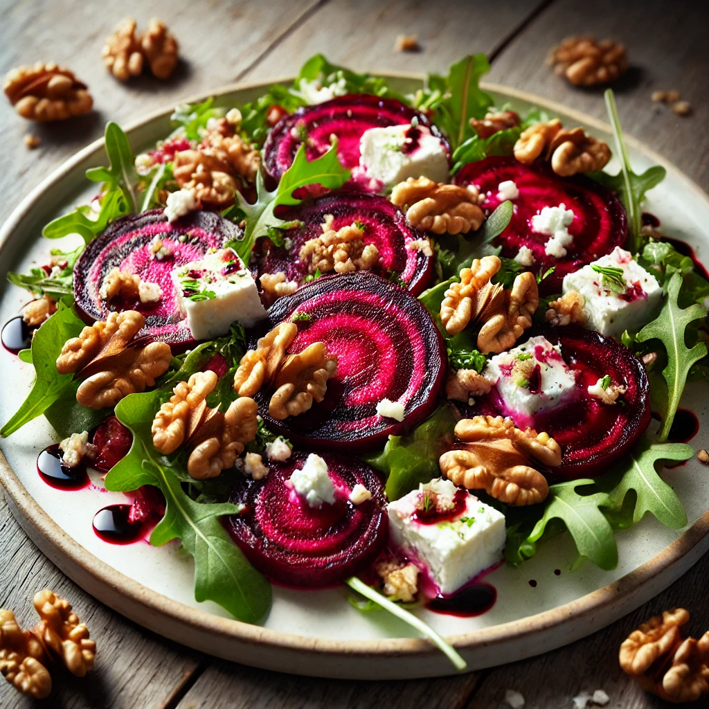 Rødbedesalat med gedeost og valnødder