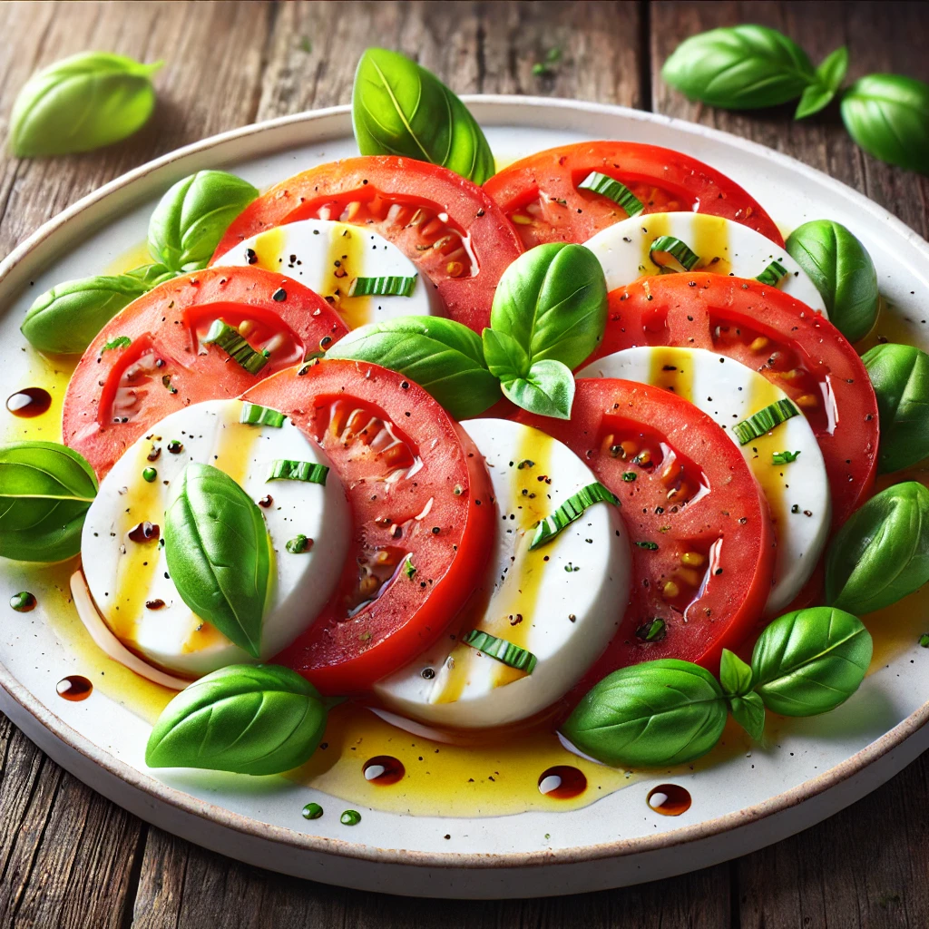Caprese salat med mozzarella og basilikum