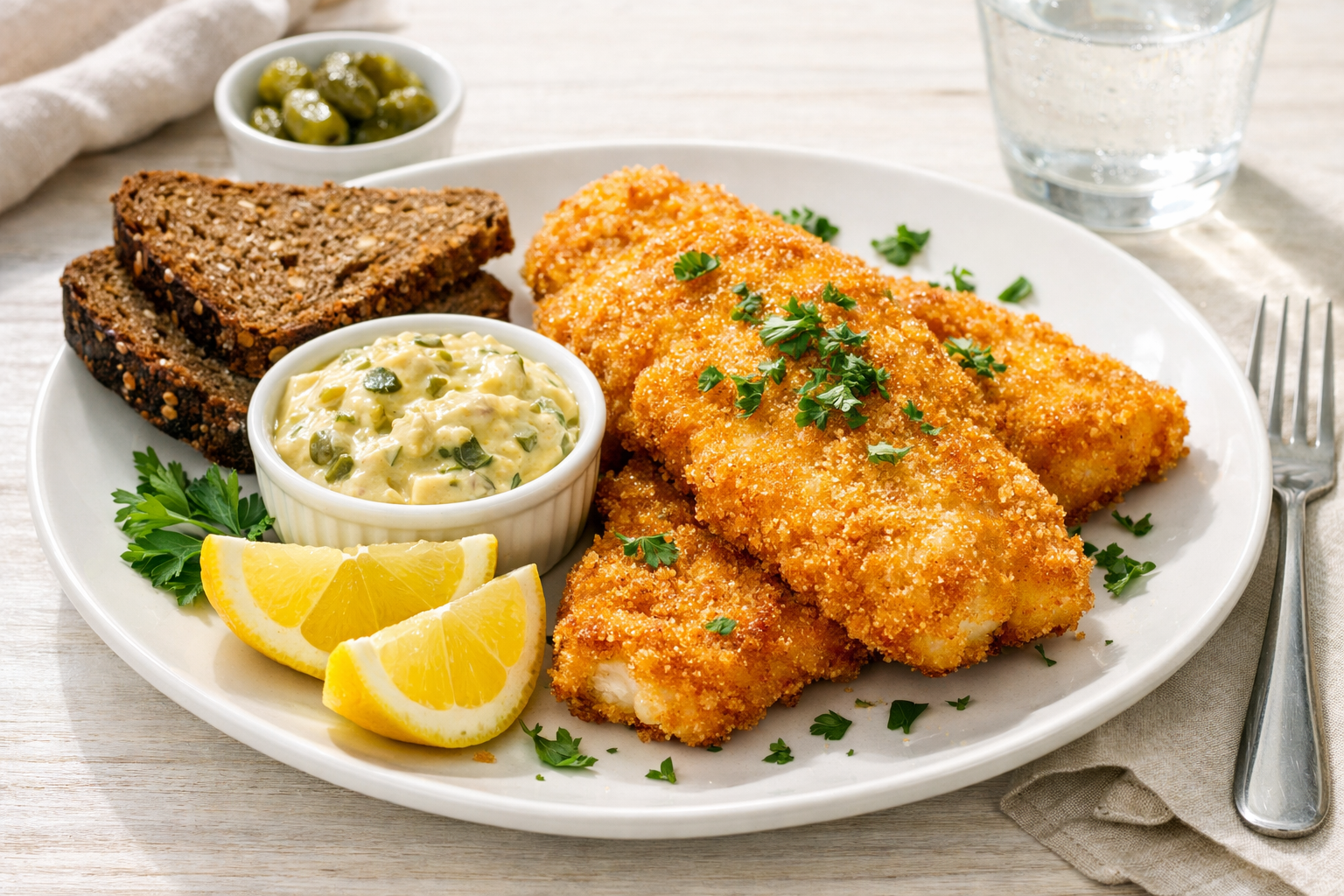 Sprødstegt fiskefilet med hjemmelavet remoulade