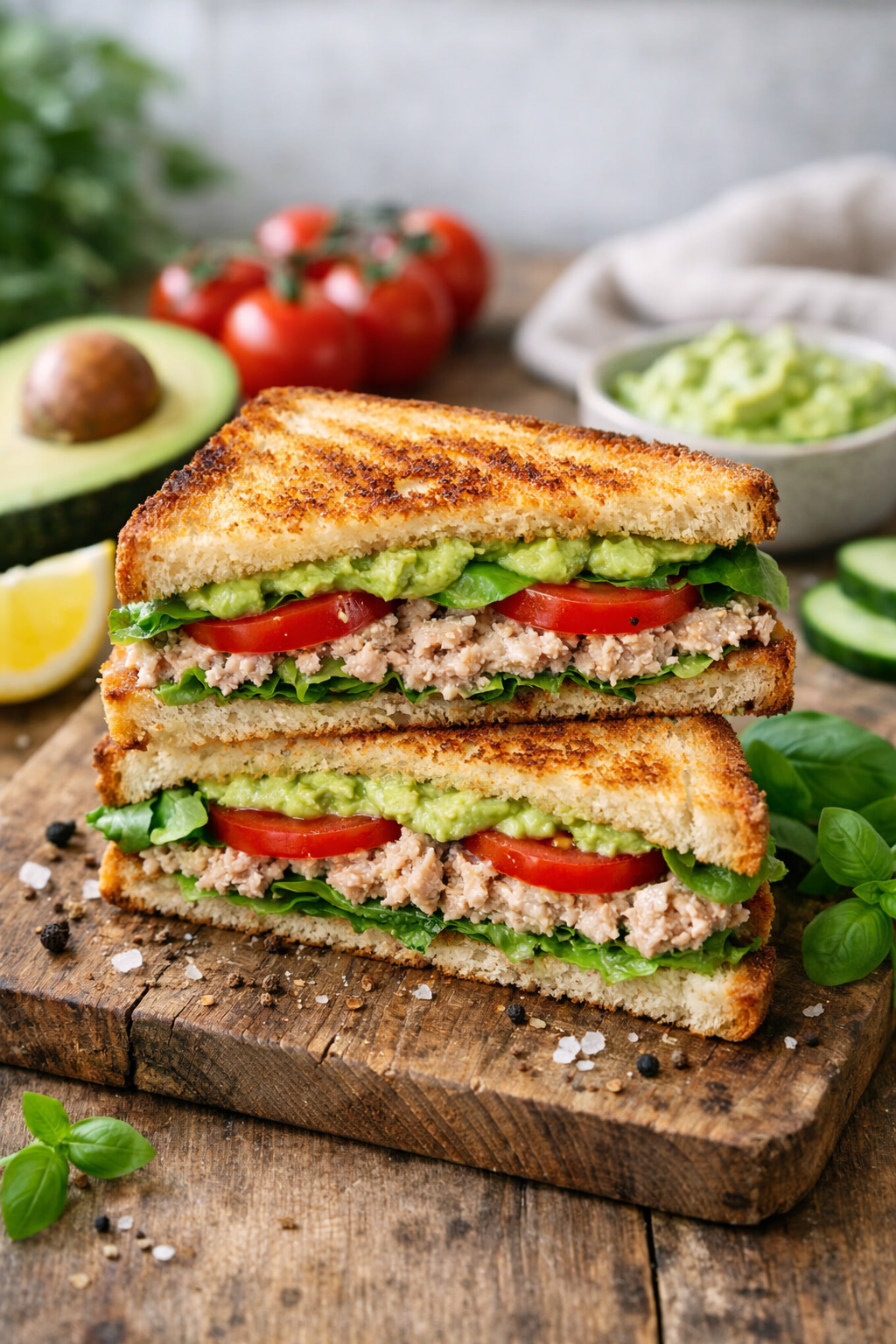 Tun og avokado sandwich